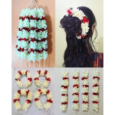 AFARZA Gajra for hair bun juda accessories mogra jasmine with red for women pack of 4 pcs gajra-red-white AFARZA Gajra for hair bun juda accessories mogra jasmine with red for women pack of 4 pcs gajra-red-white