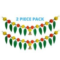 afarza Artificial Marigold Flower Toran Garlands Mango Leaves with Plastic Bell Door Wall Hanging Decoation Handmade Bandhanwar HomeTraditional 2 Piece Pack