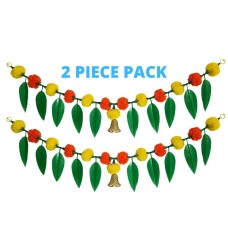afarza Artificial Marigold Flower Toran Garlands Mango Leaves with Plastic Bell Door Wall Hanging Decoation Handmade Bandhanwar HomeTraditional 2 Piece Pack